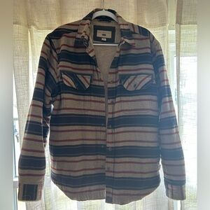 Striped Button-Up Sherpa Shirt Jacket